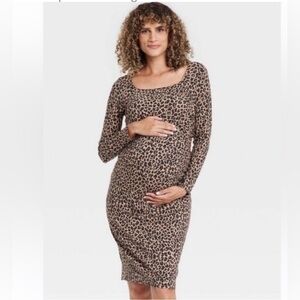 NWOT chetah Animal Print Long Sleeve Ruched Maternity chetah All occasions dress